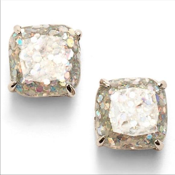 Kate Spade Glitter Stud Earring Mini Square Silver Opal Designer Jewelry Studs - Picture 1 of 13